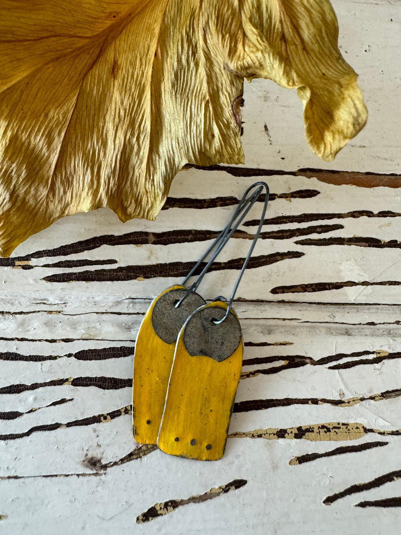 Upcycled and Rusty Earrings with a painted splash of muted yellow