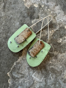 Upcycled and Rusty Earrings with a painted splash of mint green
