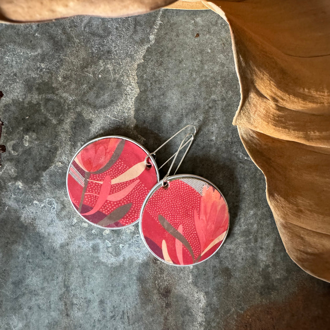 Recycled Coffee Pod & Takeaway Coffee Cup Earrings Red flowers