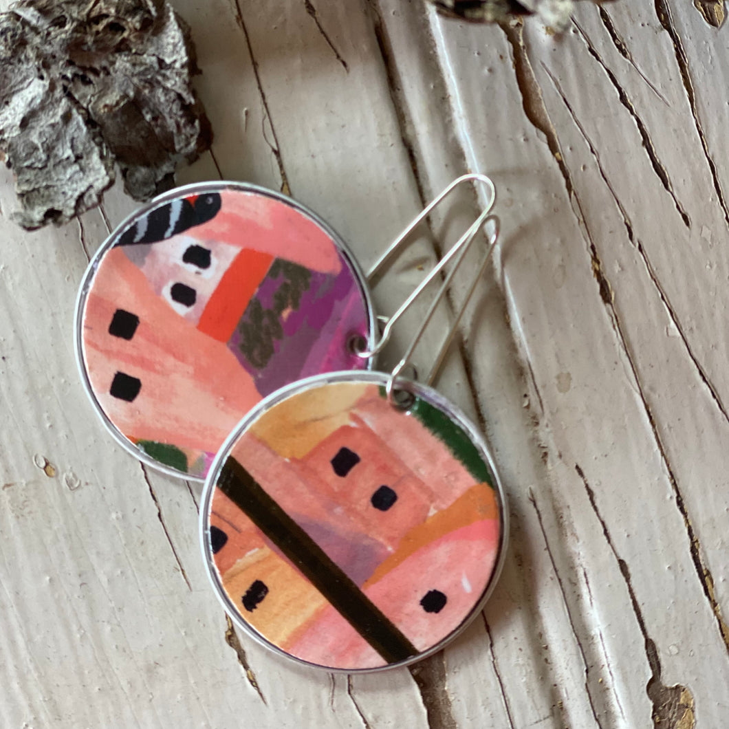 Recycled Coffee Pod & Takeaway Coffee Cup Earrings Pink Abstract