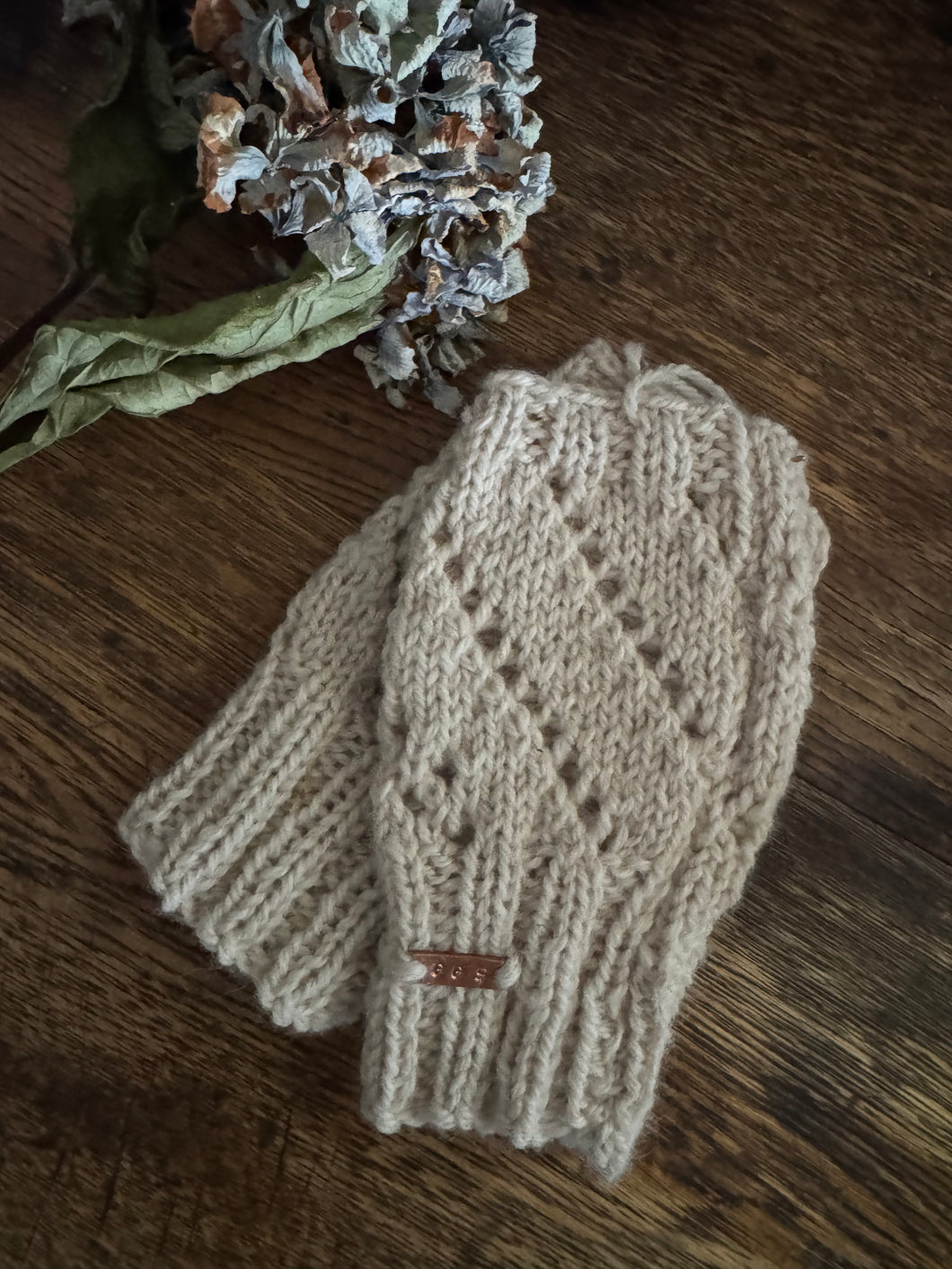 Alpaca Fingerless Gloves  Cream Lace