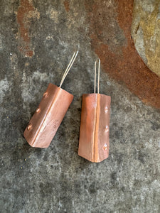 Punched Square Recycled Copper Dimensional Earrings